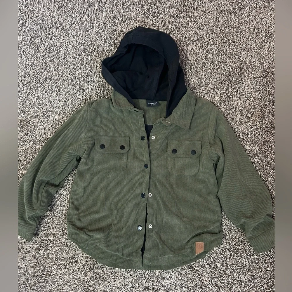 Little Bipsy Green Corduroy Hooded Button Snap 4-5T